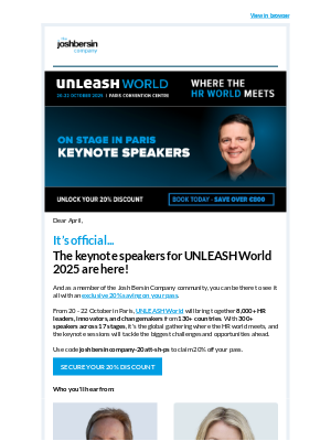 Josh Bersin Academy - Join us for UNLEASH World - Exclusive 20% Discount