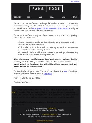 fansedge - An Important Update to Your FanCash on FansEdge