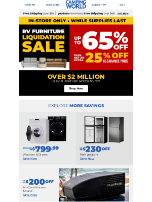 Gander Mountain - Save Big on RV Furniture: Up to 65% Off + Extra 25% Off Clearance