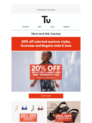 Sainsbury's (United Kingdom) - Ending soon… 20% off selected summer, footwear and lingerie