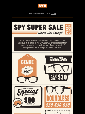 Spy Optic - ⏰ AUGUST SUPER SALE ENDS SOON!
