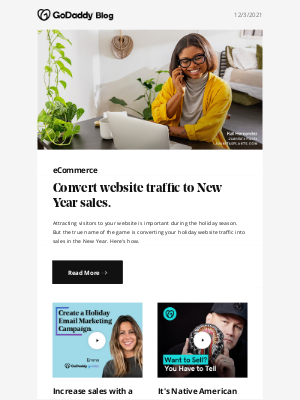 GoDaddy - 5 steps to convert holiday website traffic to New Year sales.