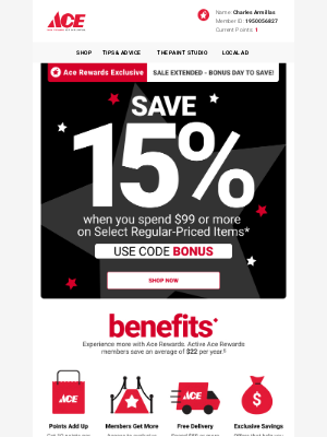 Ace Hardware - YOU Get an Extra Day to Save!