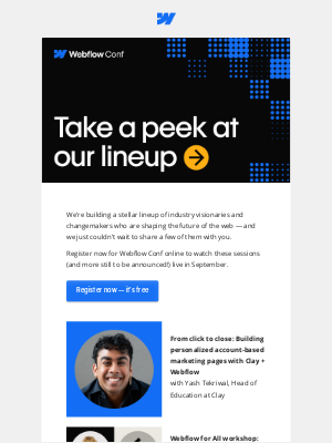 Webflow - Get a sneak peek of the Webflow Conf agenda 👀