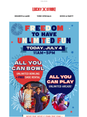 Bowlero - July 4th = Fun, Food & Unlimited Bowling 🇺🇸