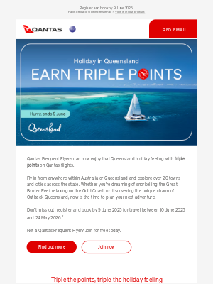 Qantas (Australia) - Holiday in Queensland and earn triple Qantas Points