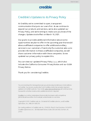 Credible - We’ve updated our Privacy Policy.