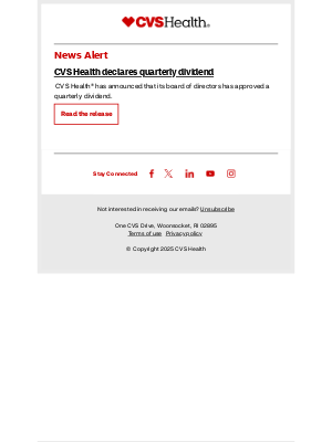 CVS Health - News alert: CVS Health declares quarterly dividend