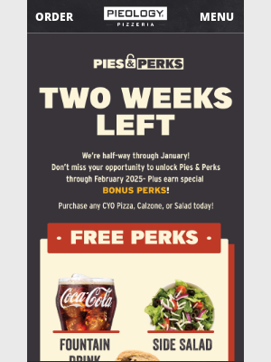 Pieology Pizzeria - Two Weeks Left to Redeem Perks!