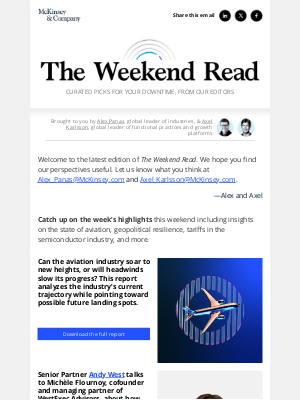McKinsey & Company - The state of aviation, geopolitical resilience, tariffs in the semiconductor industry, and more: The Weekend Read