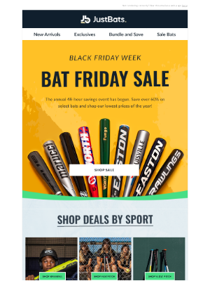 JustBats - Bat Friday Starts Now - Over 60% Off Select Bats