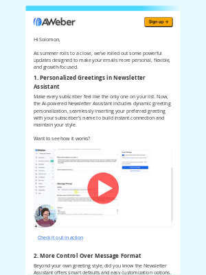 AWeber - 🚀 Product Updates: A more personal Newsletter Assistant