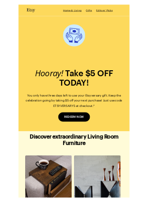 Etsy - REMINDER: You've got $5 off!