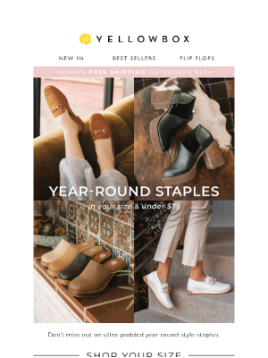Yellow Box Shoes - Year-round staples under $75! 😍