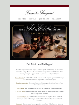 Beaulieu Vineyard - The Art of Celebration: Plan Your Menu