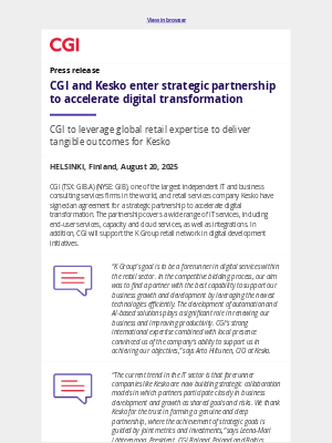 CGI - CGI and Kesko enter strategic partnership to accelerate digital transformation
