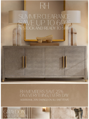 Restoration Hardware - Summer Clearance. Save Up to 60% on Living, Bedroom, Bath & More.
