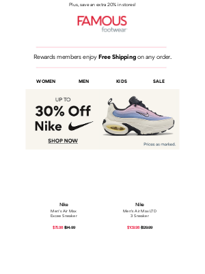 Famous Footwear - Whoa! Up to 30% off Nike 📣