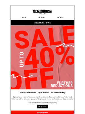 Up & Running (United Kingdom) - Further Reductions – Up to 40% Off!