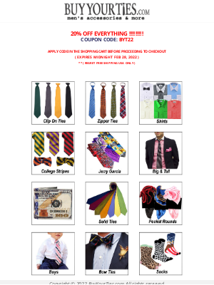 BuyYourTies.com - BUYYOURTIES -NEW INVENTORY IN STOCK + 20% OFF COUPON