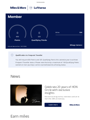 Lufthansa - Your current mileage balance in December, Mr. Wager
