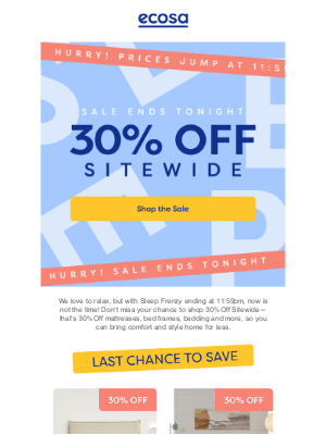 Ecosa (Australia) - Re: 30% Off Sitewide — Price Jumps at 11:59 PM