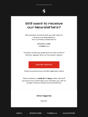 Ferrari - Do you still want to receive our newsletters?