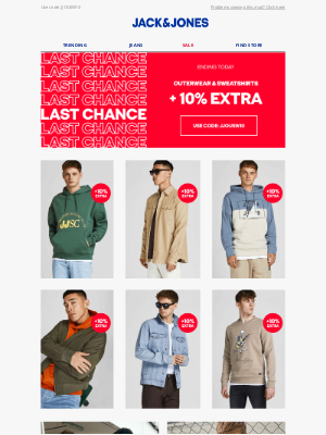 Jack & Jones (UK) - Last chance to save 10% extra on jackets and sweats