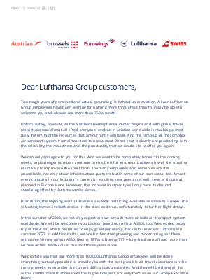 Lufthansa - Letter from the Executive Board to Lufthansa Group passengers