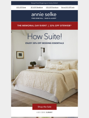 Annie Selke - Bedding & Bath Favorites Are 20% Off for Memorial Day!