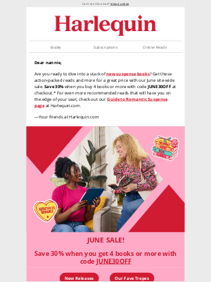 Harlequin - Your next stack of suspense books is 30% OFF!