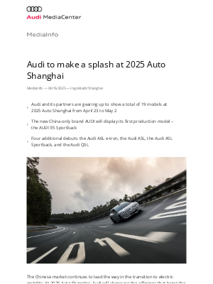 AUDI - Audi to make a splash at 2025 Auto Shanghai