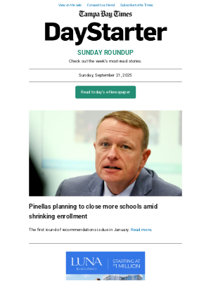 Tampa Bay Times - Sunday roundup | Pinellas plans to close more schools amid shrinking enrollment
