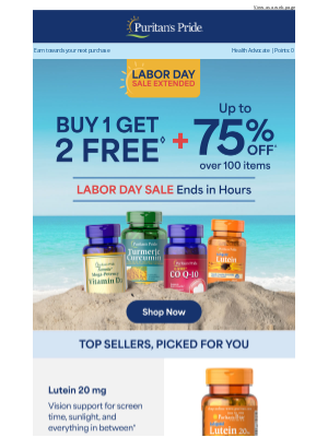 Puritan's Pride - Last Chance: Labor Day Savings