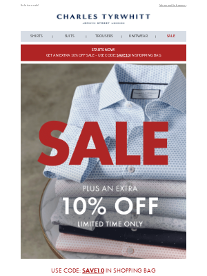 Charles Tyrwhitt - EXTRA 10% OFF Sale Starts Now