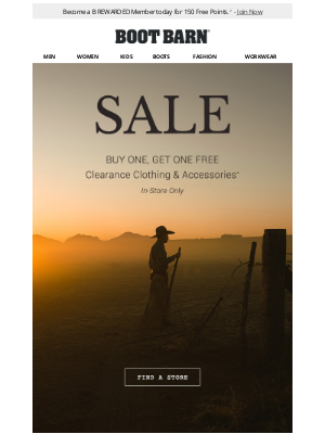 Boot Barn - In-Store BOGO Free Clearance Ends Soon