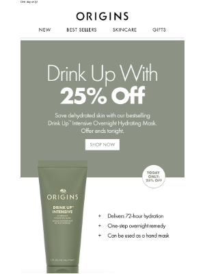 Origins - Today ONLY: 25% Off Our Best-Selling Hydrating Mask 💧