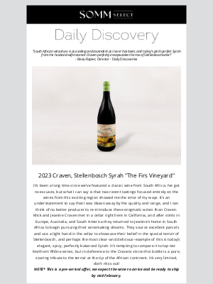 SommSelect - Stellenbosch Surprise: A Sultry, Silky, Sumptuous Syrah Value