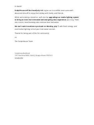 SculptHouse - SculptHouse closed July 4–6