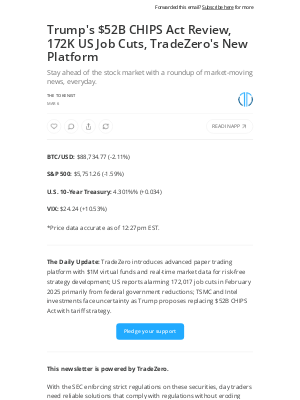 Tokenist - Trump's $52B CHIPS Act Review, 172K US Job Cuts, TradeZero's New Platform