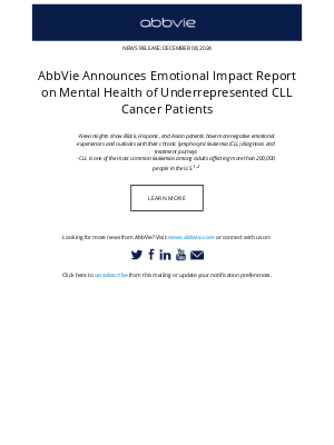 AbbVie - AbbVie Press Release: AbbVie Announces Emotional Impact Report on Mental Health of Underrepresented CLL Cancer Patients