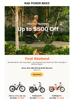 Rad Power Bikes - Final Weekend ☀️ Rad Summer Sale Up to $500 Off