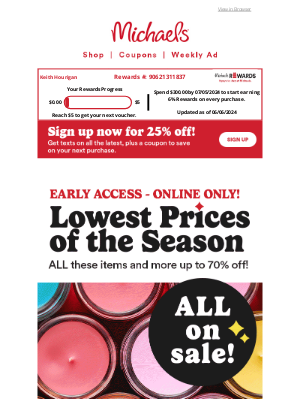 Michaels Stores - 👋 You’re invited! Get early access to our Lowest Prices of the Season sale.