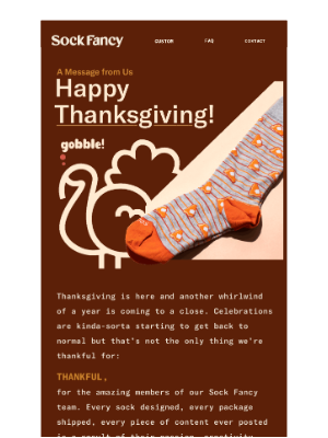Happy Thanksgiving message from Sock Fancy