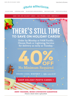 PhotoAffections - Save 40% on Holiday Cards, and Get Them by Tuesday!
