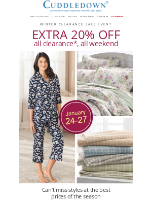 Cuddledown - ​​​Extra 20% OFF clearance starts NOW