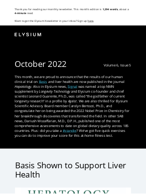 Elysium Health - Oct Newsletter: Signal named top NMN supplement by Longevity Technology