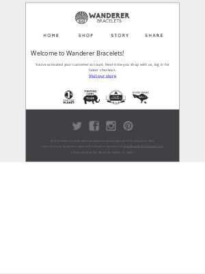 Wanderer Bracelets - Customer account confirmation