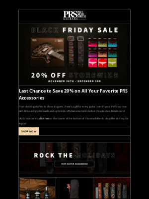 prsguitars - LAST CHANCE SAVINGS 🚀 Save 20% Storewide on PRS Accessories!