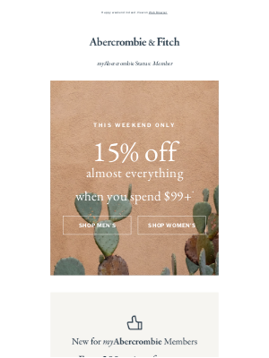 Abercrombie & Fitch - 15% OFF for your Fri.–Sun.